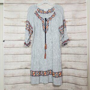 Anthropologie LAIA Blue Embroidered Shirt Dress Size XS Tasseled Cottagecore